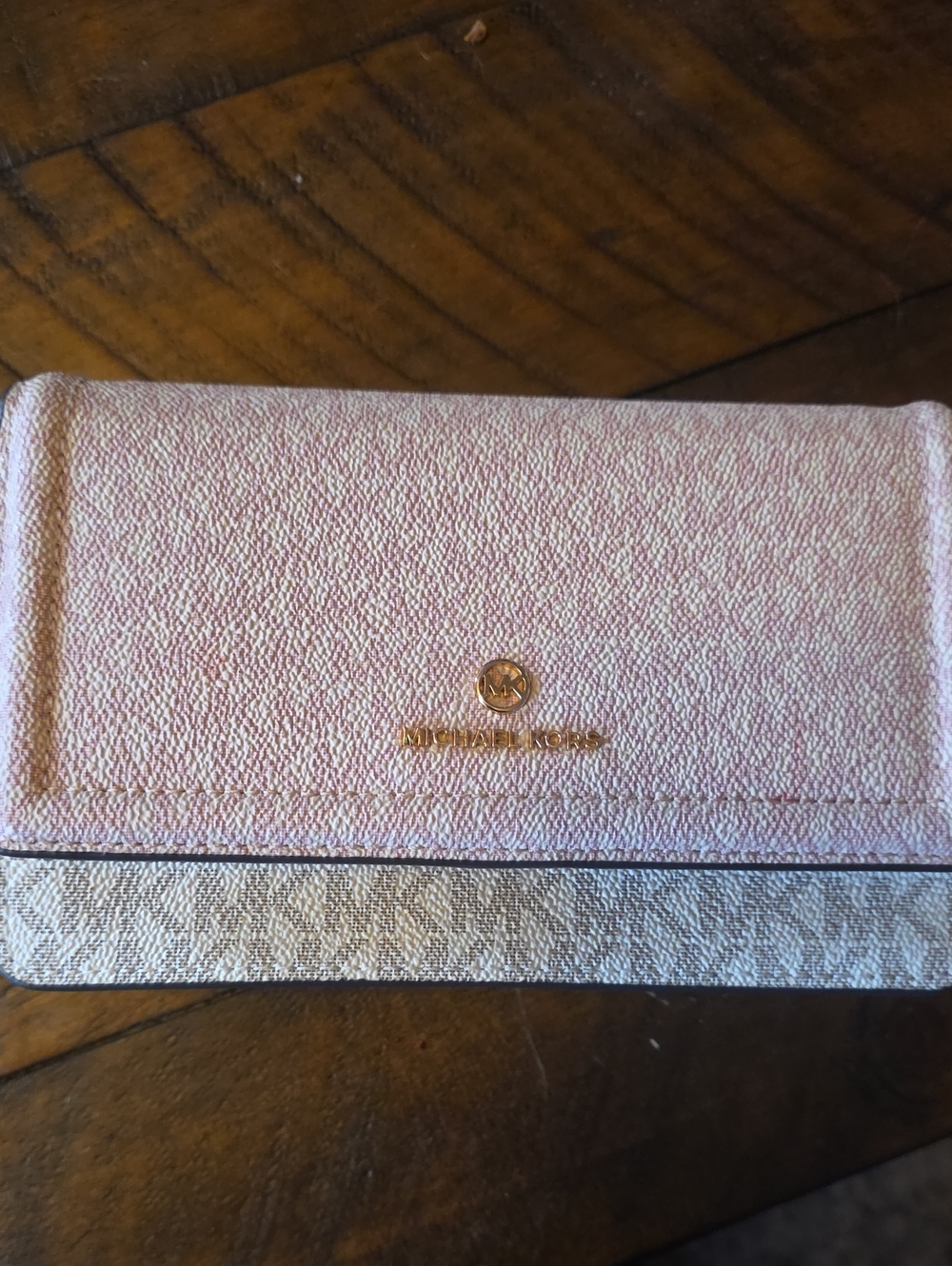 Michael Kors Rose Gold Metallic Continental Wallet with Signature Trim